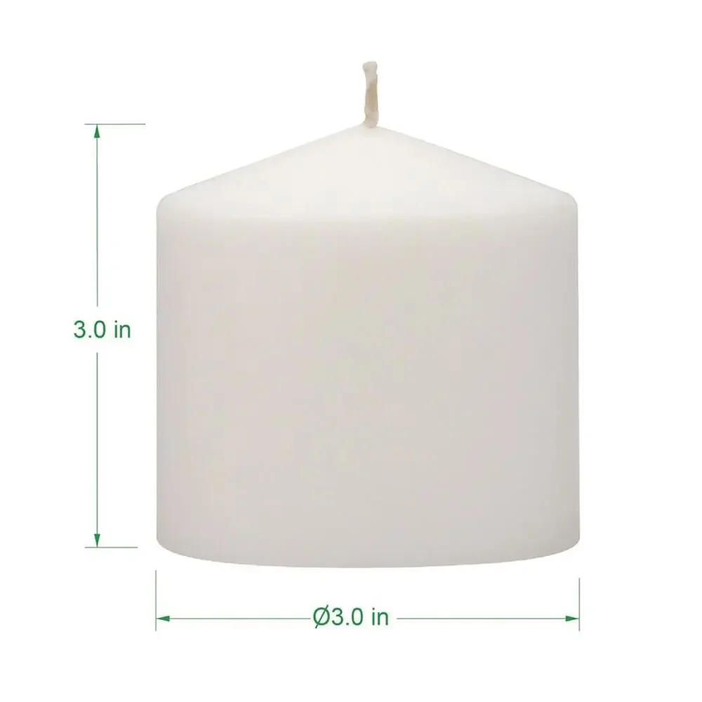 6 NEW White Unscented Paraffin Wax Pillar Candle 25 Hour Burn Box Set 3” x 3”